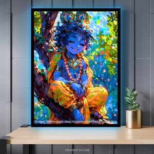 Krishna’s Divine Happiness Anime Art – Acrylic Slim LED Glow Frame